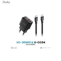 ราคา VEGER DUAL PORT CHARGER SET TYPE-C TO TYPE-C QUICK CHARGE /65W & WALL CHARGE 2 PORT 20W (VC-20W01(V-CC04) (24326331221)