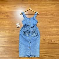 ราคา เดรสยีนส์ผ้ายืด ผูกโบว์ (28800137424)