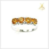 ราคา แหวนซิทริน สีเหลืองส้ม แหวนแถว 4 เม็ด เงินแท้ ชุบทองคำขาว แหวนพลอยแท้ (7777709318)