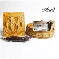 ราคา สุดคุ้ม เซ็ตของขวัญ เซ็ตของขวัญวันเกิด เข็มขัดหนัง เข็มขัดหนังจระเข้แท้+กระเป๋าหนังจระเข้แท้ แถมพวงกุญแจมือจระเข้ รับประ (10558760286)