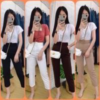 ราคา กางเกงผ้าฮานาโกะขากระบอกเล็กค่อนข้างเดฟ 8ส่วน เข็มขัดหน้า (2908281001)