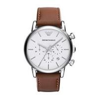 ราคา EMPORIO ARMANI Classic Chronograph White Dial - Brown สายหนังสีน้ำตาลปัดขาว 41mm (4034911495)