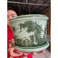 ราคา กระถางเซรามิคปากเรียบ ลายมังกรสีหยก (ไซต์ 10 นิ้ว) 100% แฮนเมด ออกใบกำกับภาษีได้ (28802834808)