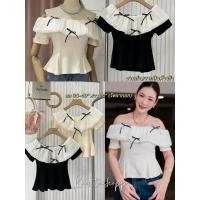ราคา เสื้อปาดไหล่ ผ้ายืด อกใหญ่ อก 30-40“ เสื้อ แต่งโบว์ matinee maikaew kaewtashop (27980443201)