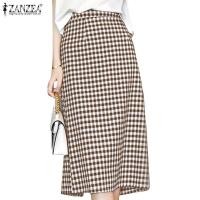 ราคา ZANZEA ใส่ ซานเซีย ผู้หญิงแฟชั่นเกาหลีเอวสูงลายสก๊อตตรงซิปแยก กระโปรงทับ (28306644205)