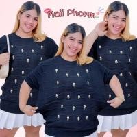 ราคา [ส่งฟรี ] P51 เสื้อไหมพรมแขนสั้นสาวอวบ ปักดอกไม้ ไซส์ใหญ่ (29370004433)