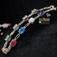 ราคา สร้อยข้อมือนพเก้า สร้อยข้อมือเงินแท้ 92.5% ชุบทองคำขาว ประดับ พลอยนพเก้า (พลอยแท้) นพเก้าครบตามตำรา (26026382746)