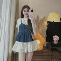 ราคา ชุดเสื้อยืด 3 ตัวพร้อมเอี๊ยมยีนส์ 2 สาย เบบี้ดอลล์ ผสมกระโปรงมินิบานสไตล์พริตตี้และแท้ (28830979926)