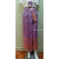 ราคา ผ้าถุงไหมสำเร็จรูปเนื้อดี แบบมีจีบหน้านางเย็บสำเร็จ สีม่วงฟ้า ฟรีไซส์ เอวได้ถึง 35 นิ้ว (2260317055)