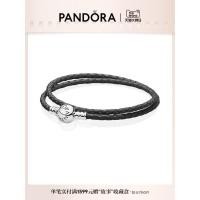ราคา Pandora Moments Black Double Circle สร้อยข้อมือหนังถักเงิน 925 หญิง Story Chain Creative DIY (27518735923)