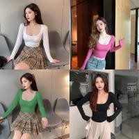 ราคา เสื้อยืดคอเหลี่ยมผู้หญิง ทรงสลิมเข้ารูปแขนยาว สไตล์ฝรั่งเศส ดีไซน์หรูหรา (29425048653)
