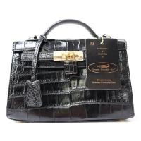 ราคา กระเป๋าถือผู้หญิง หนังจระเข้แท้ 100% หนังคัดเกรด สีดำ ลายบ้องไผ่ หนังเงางาม พร้อมสายสะพายหนัง ใหม่ ราคาถูก (28209249679)