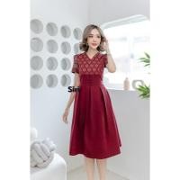 ราคา ชุดเดรสทรงจีบทวิตผ้าฝ้ายหมักโคลนพิมพ์ลาย งานอัดกาวทั้งชุดซิปหลัง แขนทรงยกจีบตัวกระโปรงทำจากผ้าฝ้ายหมักโคลนแต่งกระดุมหน้า (14893605917)