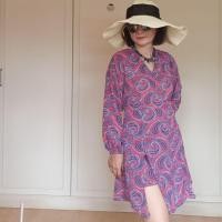 ราคา จั้มสูทขาสั้น กางเกงกระโปรง มีแหวกชายกระโปรง แขนยาวรูดปลายแขน ลายกราฟฟิค โบฮีเมียน ผ้าชีฟองอย่างดี มีน้ำหนัก ไม่ต้องรีด (1843061888)