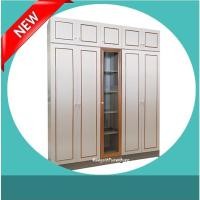 ราคา ตู้เสื้อผ้า แพ็คคู่ ยาว 200 cm 5 ประตู มีชั้นโชว์ ประตูกระจกใส หน้าบาน pink gold (19108396625)