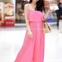 ราคา จั๊มสูทสายเดี่ยวอัดพลีทสีชมพู (7504574241)