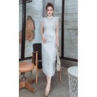 ราคา เดรสยาวสีขาว แต่งลูกไม้ระบายอลัง งานปักดอกสวยงามมาก ใส่งานบุญ งานบวช งานแต่งสวยมากๆ งานป้าย Love Lady (18462052607)