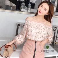 ราคา ส่งต่อเสื้อปาดไหล่ผ้ามุ้งปักดอกไม้ สีชมพู (1494333108)