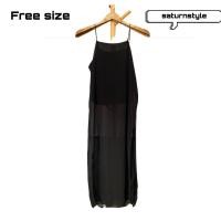ราคา เดรสยาวสายเดี่ยวสีดำ แหวกข้างสูงเท่ๆ มือสอง (20391380192)
