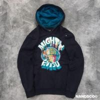 ราคา [ Thrift ] MIGHTY EVISU "BEYOND THE NORMAL" Graphic Logo Pullover Hoodie - Dark Navy (21477410227)