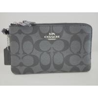 ราคา COACH กระเป๋าคล้องมือสองซิป COACH F87591 DOUBLE CORNER ZIP WRISTLET IN SIGNATURE (1833045994)