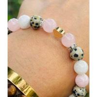 ราคา 19/3กำไลหินนำโชคหินดัลเมเชี่ยนแจสเปอร์โรสควอส+หินมูนสโตน+โรสควอส ขนาด 8 มิล+โรเดียมหัวใจ (24969829920)