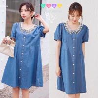 ราคา เดรสยีนส์คลุมท้องผ้านุ่มๆ,ชุดคลุมท้องกระดุมด้านหน้าเปิดให้นมได้ (22760235532)