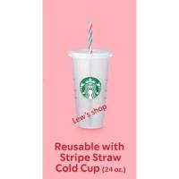 ราคา *** New & Rare item *** Starbucks reusable with stripe straw cold cup size 24oz *** 1 cup/set *** จากร้านสตาร์บัคไทย (10814380096)