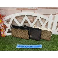 ราคา COACH แท้ % COACH กระเป๋าสตางค์คล้องมือ 5576 DOUBLE ZIP WALLET WRISTLET IN SIGNATURE CANVAS (14530794764)
