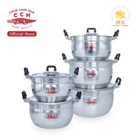 ราคา (ของแท้100%)หม้อชุด หม้อชุดอลูมิเนียม หม้อแกง หม้อ2หู (ตราจระเข้) (5ใบ)ขนาด 18/20/22/24/26cm (26573552053)