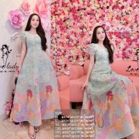 ราคา ป้าย Love Ladyเดรสยาวทรงเจ้าหญิงสีพาสเทล คอเหลี่ยมแต่งกระดุมหน้า กระโปรงผ่าหน้าลายการ์ตูนน่ารักๆสวยมาก เรียบหรู ดูแพง (10375448674)