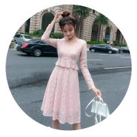 ราคา ชุดเดรสสั้นผ้าลูกไม้สีชมพูกะปิอ่อน คอวี แขนยาว เอวระบาย กระโปรงทรงเอบาน สวยหวาน ดูดี (1756816892)