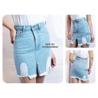 ราคา กระโปรงยีนส์ซีด แหวกหน้า ป้ายกวาง (1491242129)