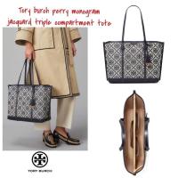 ราคา กระเป๋าสะพายไหล่ กระเป๋าสะพายTory Burch perry monogram jacquard triple compartment tote (26184636776)
