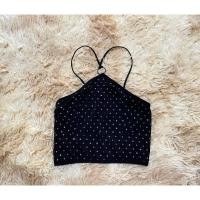 ราคา เสื้อครอปสายเดี่ยว สีดำ แต่งเพชร (23941770895)