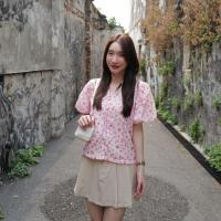 ราคา เสื้อคอจีน v ดอกไม้ สีชมพูพาสเทล (25911888242)