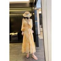 ราคา ชุดเดรสยาว สีเหลือง ลายผีเสื้อ แต่งระบายย่นจับจีบช่วงคอ แขนยาวปลายจั้มตุ้กตา มาพร้อมเชือกผูกโบว์ สุดหรู (24242143960)