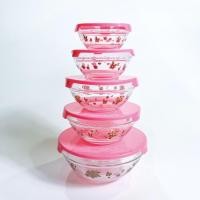 ราคา [ลูกค้าใหม่ 1 บาท] ชุดชามแก้วพร้อมฝาปิด 5 ใบ (คละลาย) (12474570476)