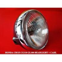 ราคา HEADLIGHT (6“) & CASE "NEW" For HONDA CB125 CG110 GL100 JX100 / ไฟหน้า จานฉาย (6 นิ้ว) ขอบชุบ กะโหลกดำ (4269201009)
