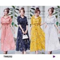 ราคา MF8252 MaxiDress แม็กซี่เดรสเชิ้ต แขนยาว ผ้าโรนัลโด้ พิมพ์ลายดอกเดซี่ทั้งตัว เนื้อผ้าทิ้งตัวสวย เย็บติดสายผูกเอว (2867801989)