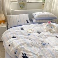 ราคา Nordic Simpleลายแมวดำเล็กๆSeersuckerล้างผ้าฝ้ายสี่ชิ้นชุดInsการ์ตูนผ้านวมคลุมเตียงแผ่นหอพักชุด 3 ชิ (24935289327)