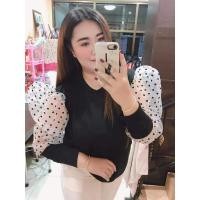 ราคา เสื้อผ้าร่องแขนเจ้าหญิงแขนพองผ้าแก้วลายจุด (19128818705)