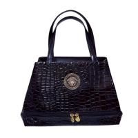 ราคา กระเป๋าถือ GIANNI VERSACE black croc-embossed glossy leather handbag metal Medusa heads สินค้ามือสอง (29583556568)