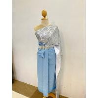 ราคา ชุดไทยสีฟ้าเทา สไบเลื่อมขาวเทา แมตท์กระโปรงสีฟ้าพาสเทล สวยหวาน ตรงปก (43752043952)