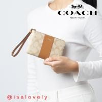 ราคา Isa Lovely Shop COACH F58035 CORNER ZIP WRISTLET IN SIGNATURE CANVAS IM/ Lt Khski Lt Saddle (24813583661)
