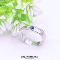 ราคา A6401 แหวนชายพลอยไพลินเผาเก่าแท้ ( Natural Blue Sapphire ) ตัวเรือนเงินแท้925 ชุบทองคำขาว ไซส์69 แก้ไซส์ฟรี (17595490472)
