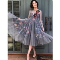 ราคา Dress one one เดรสงานป้าย one one,เดรสสีน้ำเงินพิมพ์ลาย ผ้ามุ้ง (1620717004)