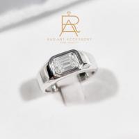 ราคา แหวนเงินแท้ ชุบทองคำขาว แหวนชาย ฝังเพชร Moissanite Emerald cut 1กะรัต (28266771182)