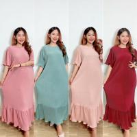 ราคา Maxidress Fashion Pleat b161แฟชั่นชุดเดรสยาวอัดพลีทสีพื้นเนื้อผ้าไฮเกรดแขนสั้นระบายชายกระโปรงอัดพลีทยืดFreesize สาวอวบ (23283507464)