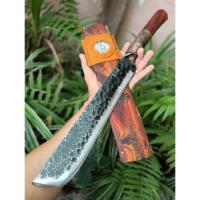 ราคา มีดมาเชเต้ Machete มีดสปาต้า มีดแคมป์ มีดเหน็บ ด้ามบ้อง 12.2” เหล็กรางรถไฟ แต่งผิวหลุม ด้ามฝักพะยูง กั๊กหนังรัดฝัก (29976216719)